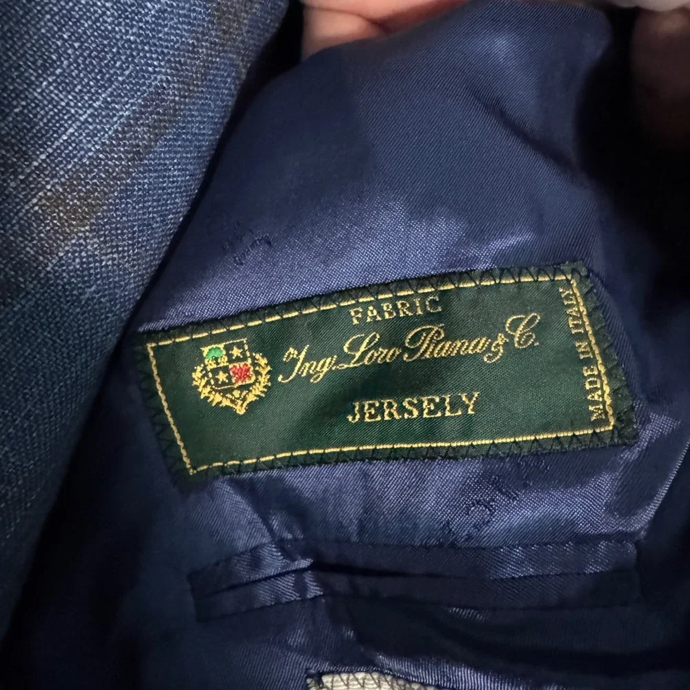 Jack Victor Hampton Loro Piana Sport Coat Mens 48R Blue Plaid Wool Silk Linen